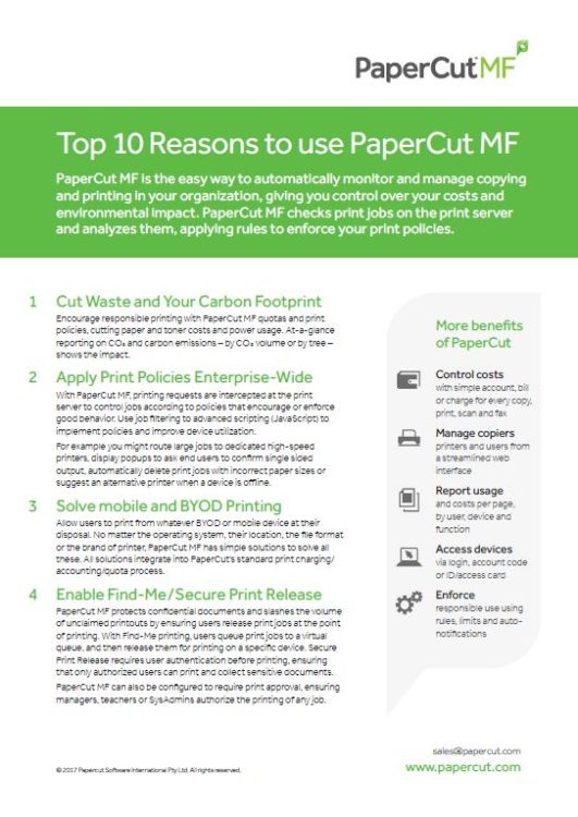 Top 10 Reasons, Papercut Mf, Zone-3 Business Solutions